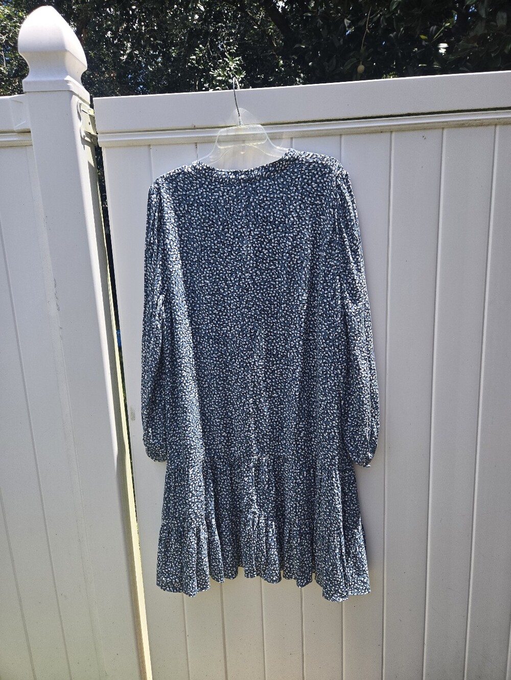 LOFT Navy and White Long Sleeve Printed Tiered Dress